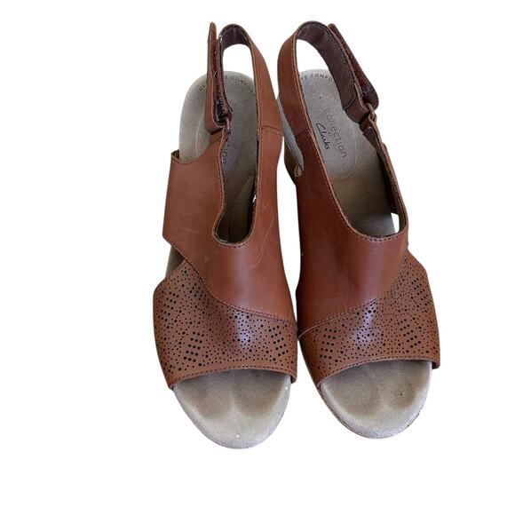 Clarks Lafley Joy Brown Leather Wedges Sz 8.5 - Picture 2 of 7